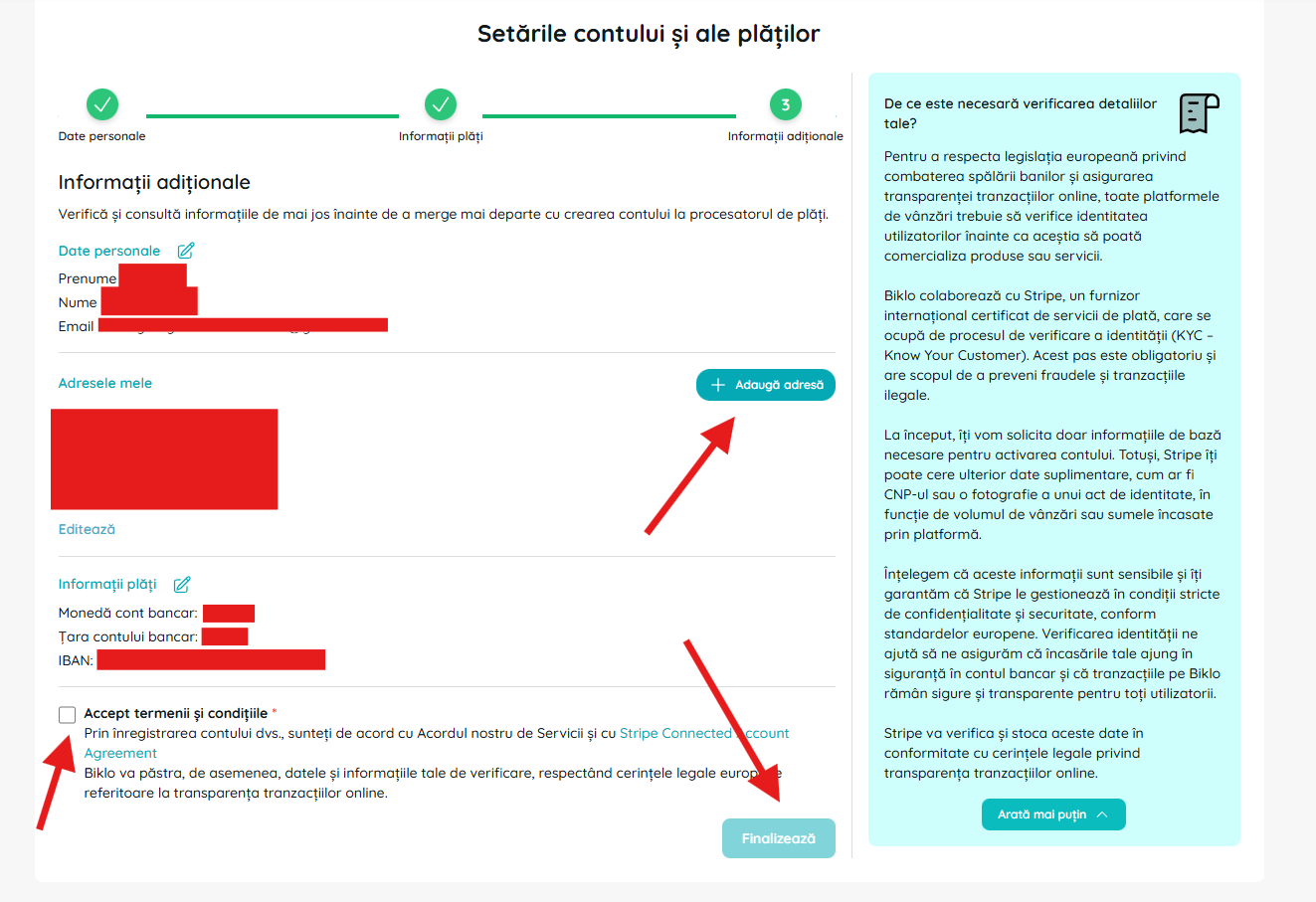 Papildu informācijas un līgumu aizpildīšana Biklo finanšu konta izveides procesā